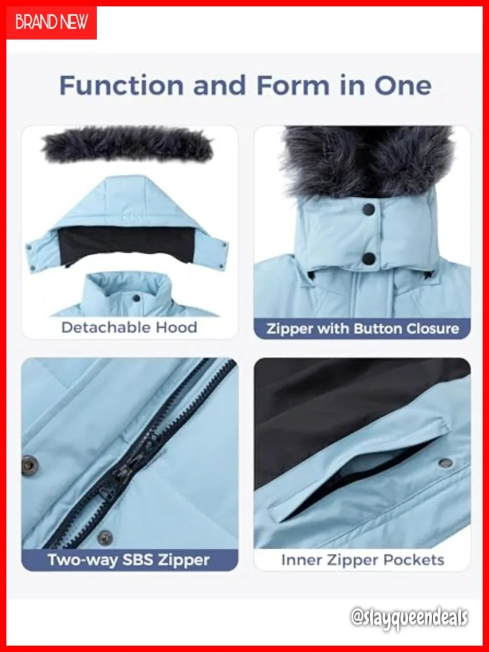 Warm Long Puffer Jacket with Faux Fur Hood - Waterproof 5000mm Windproof